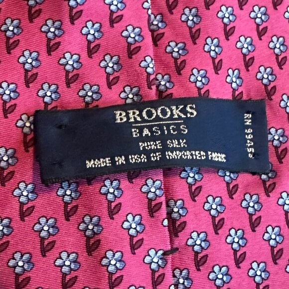 Brooks Basics Pure Silk Pink Floral Neck Tie Colorful Bold Men's - Picture 7 of 9